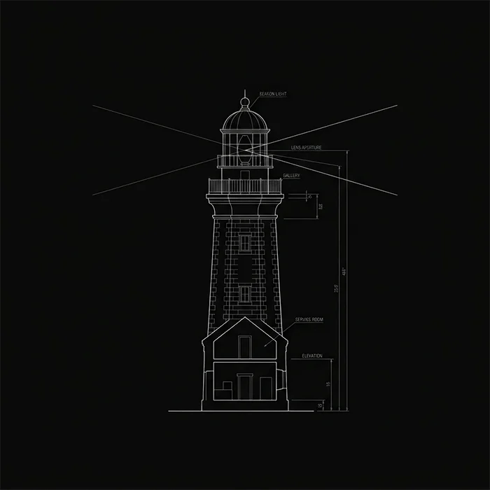 Torre de faro y vector de proyección — Criterio estratégico BGMD